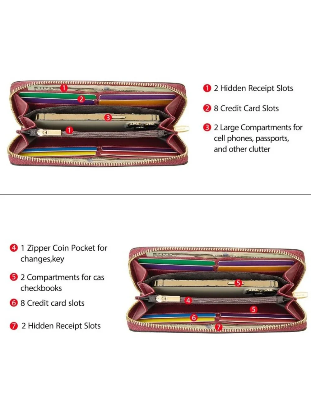 Stylish RFID Blocking Leather Wallet for Women - Embroidered Zip Wristlet Clutch